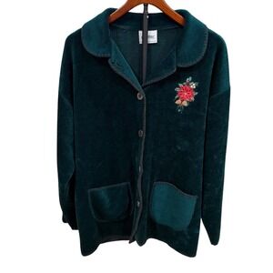 VTG Artisans Sunschein Designs Poinsettia Christmas Cardigan USA Grannycore XL